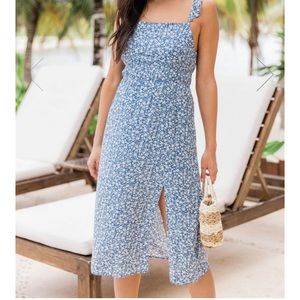 Blue and white midi slit dress